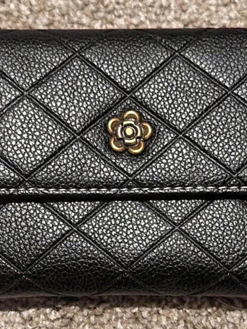 Black Solid Snap Closure Bifold Wallet Quilted Logo Credit Card Card Slots